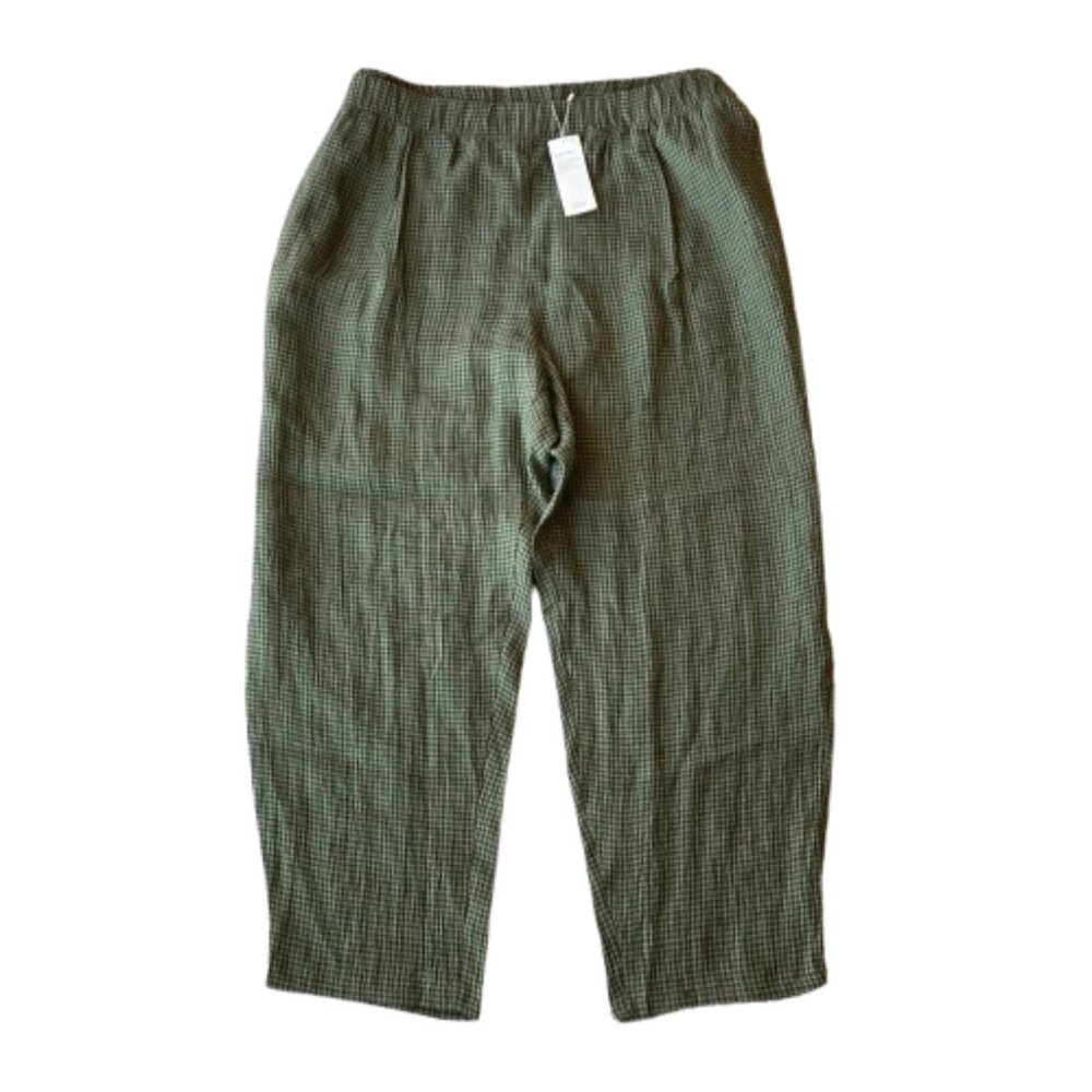Eileen Fisher Organic Linen Tapered Ankle Pants Puckered Plus 3X Loden NWT - Picture 2 of 11